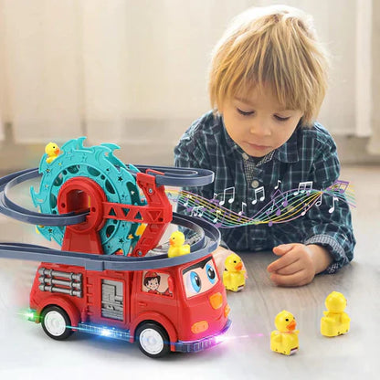 Voiture jouet toboggan canard des pompiers