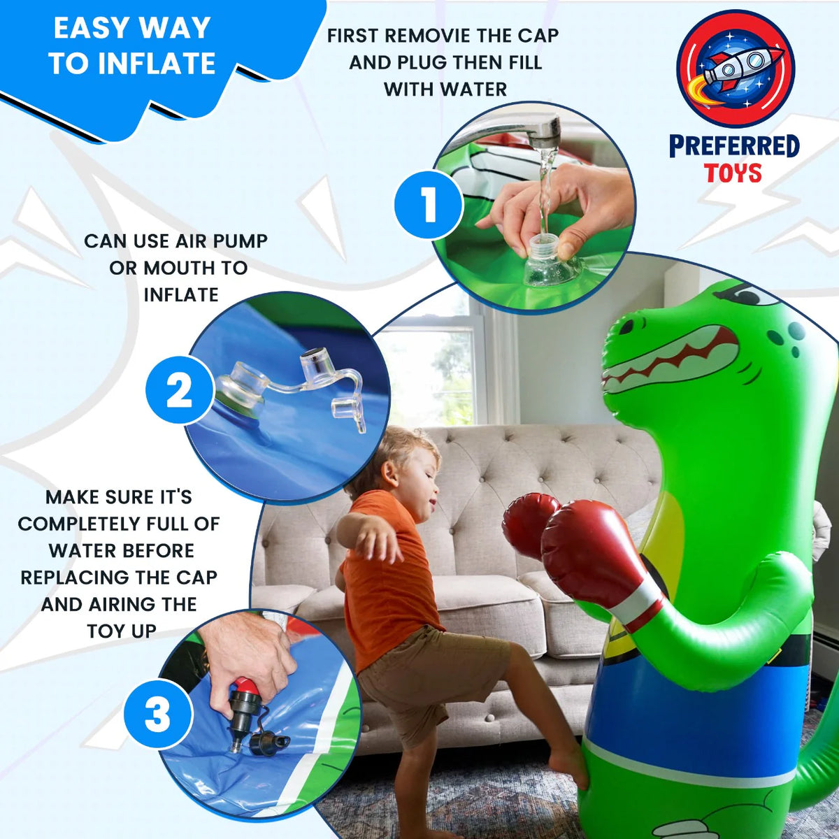 Sac de Frappe Gonflable pour Enfants (Design Dinosaure)