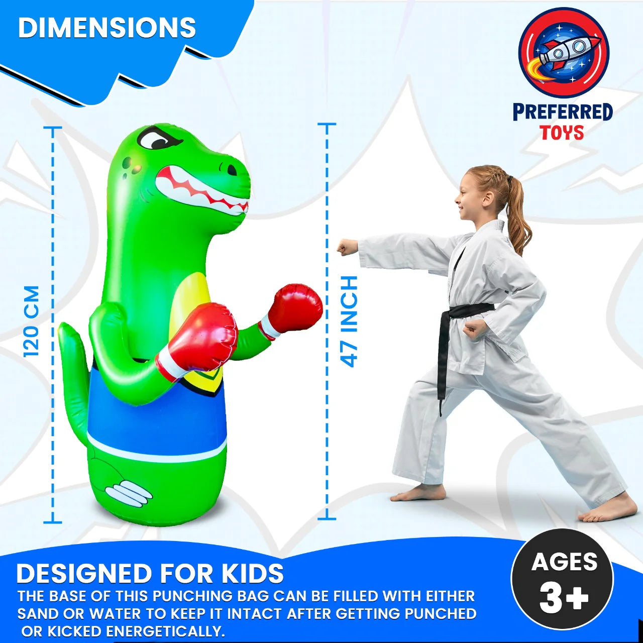 Sac de Frappe Gonflable pour Enfants (Design Dinosaure) T